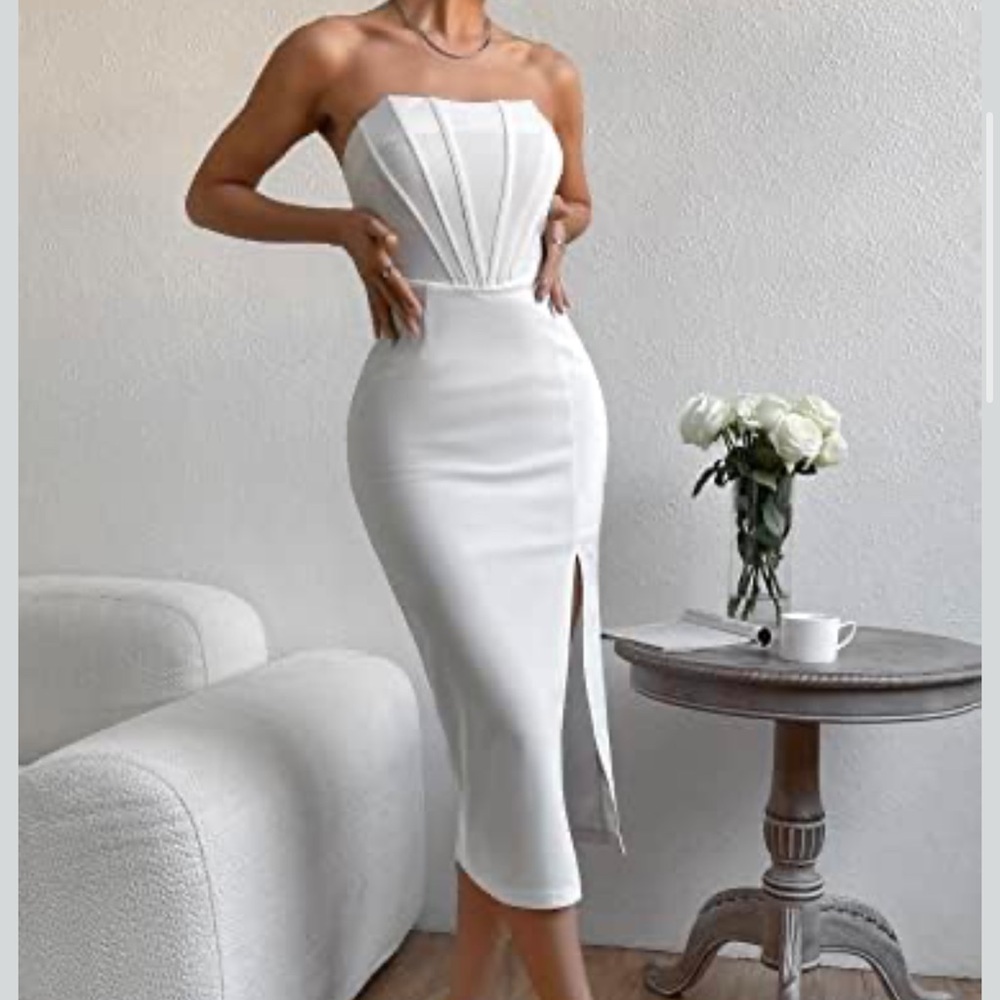 SHEIN White Strapless Midi Dress